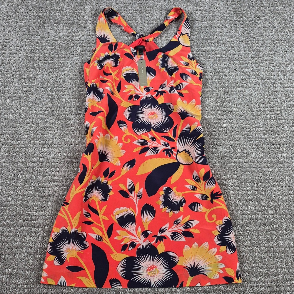 NWT J.Crew Twist-Back Silk Dress Hibiscus Floral Womens Size 0 Tropical Shift